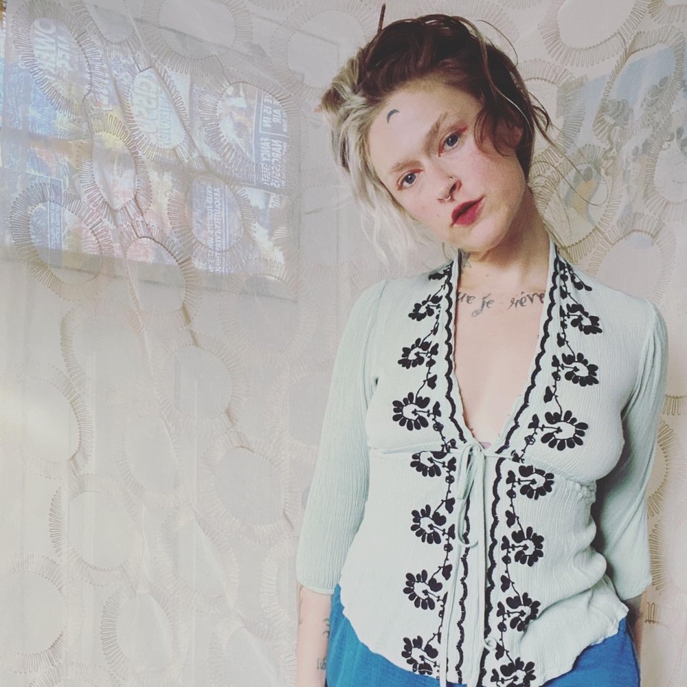 90s seafoam cotton peasant top🌺🍇🌺